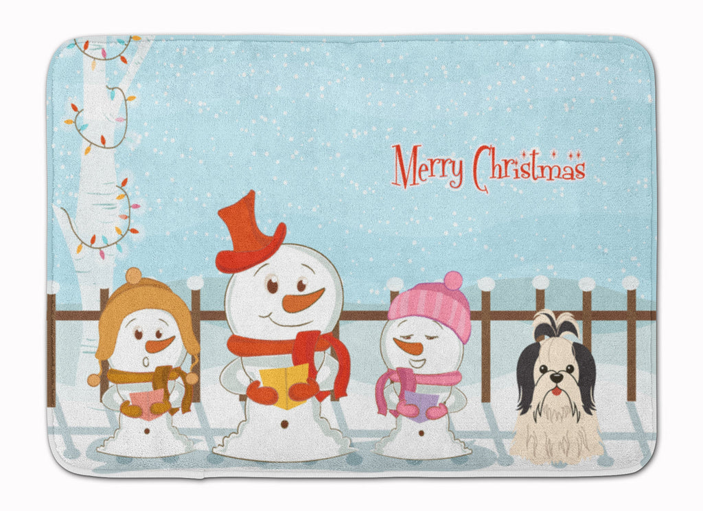 Merry Christmas Carolers Shih Tzu Black White Memory Foam Kitchen Mat Machine Washable Anti-Fatigue Cushion Comfort Bath or Kitchen Rug