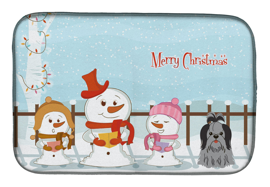 Merry Christmas Carolers Shih Tzu Black Silver Dish Drying Mat Absorbent Dish Drying Mat Pad for Kitchen Counter Dish Drainer Mat for Countertop, 14 x 21", Multicolor