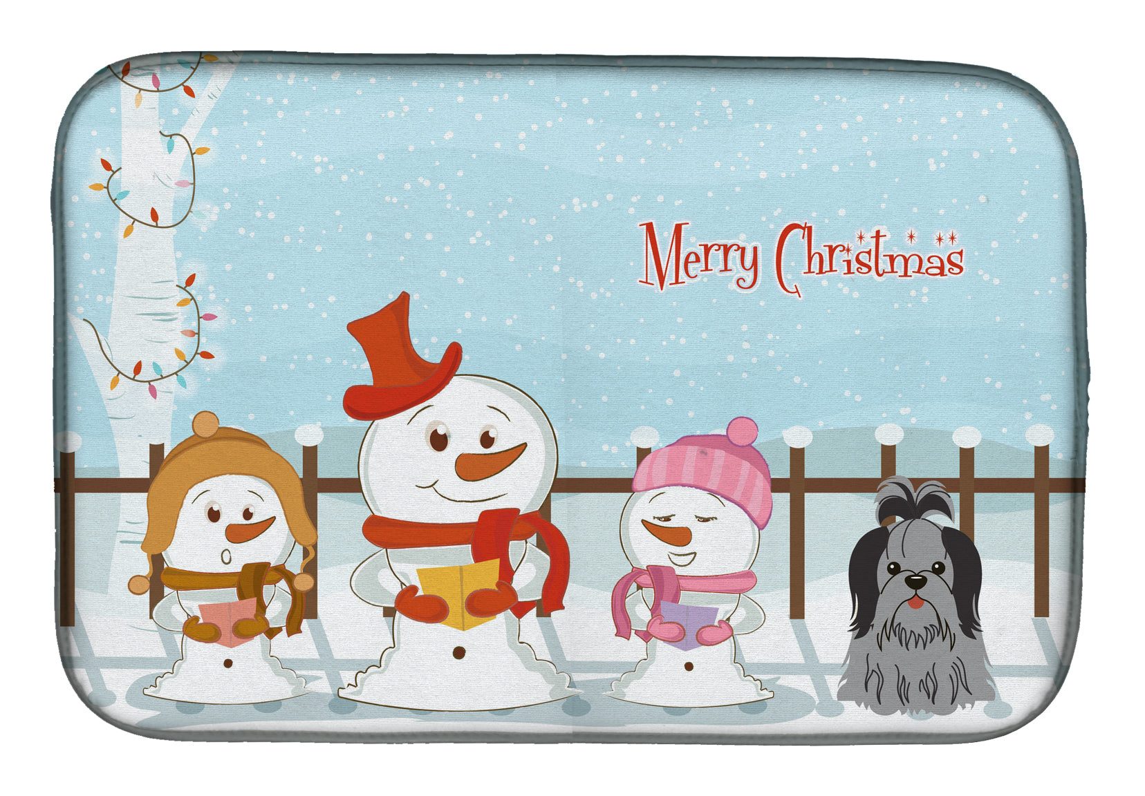 Merry Christmas Carolers Shih Tzu Black Silver Dish Drying Mat Absorbent Dish Drying Mat Pad for Kitchen Counter Dish Drainer Mat for Countertop, 14 x 21", Multicolor
