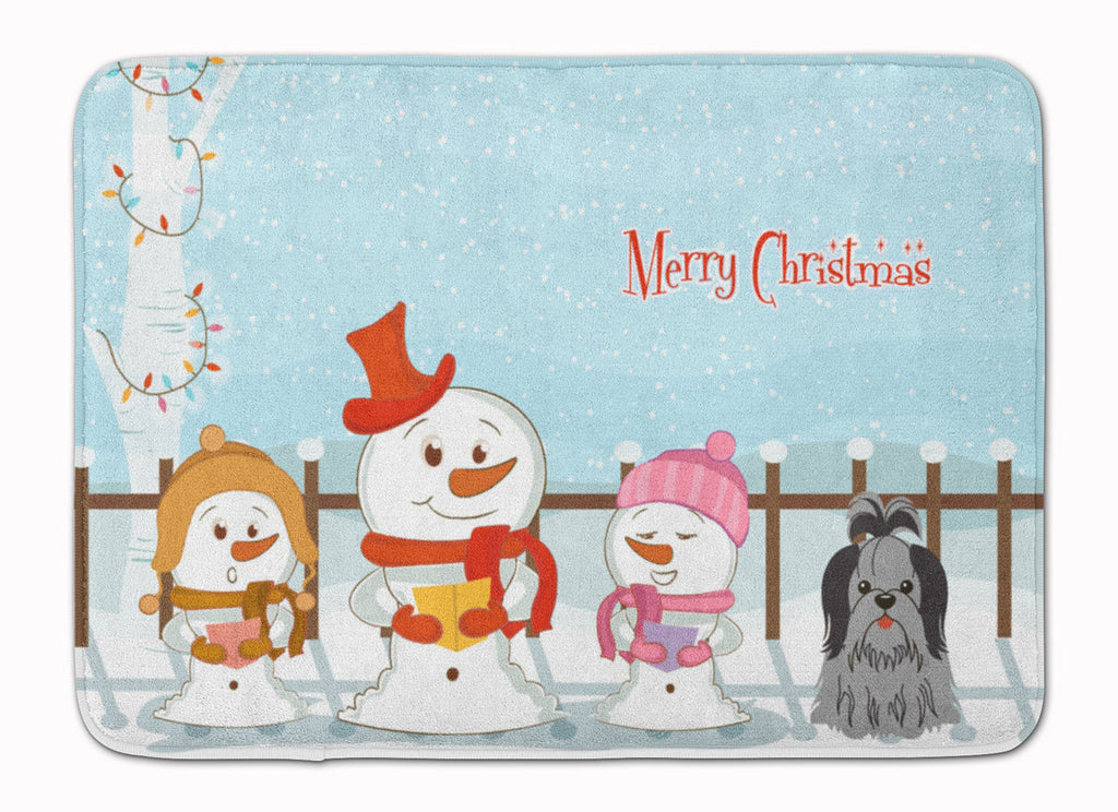 Merry Christmas Carolers Shih Tzu Black Silver Memory Foam Kitchen Mat Machine Washable Anti-Fatigue Cushion Comfort Bath or Kitchen Rug