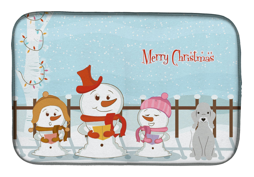 Merry Christmas Carolers Bedlington Terrier Blue Dish Drying Mat Absorbent Dish Drying Mat Pad for Kitchen Counter Dish Drainer Mat for Countertop, 14 x 21", Multicolor