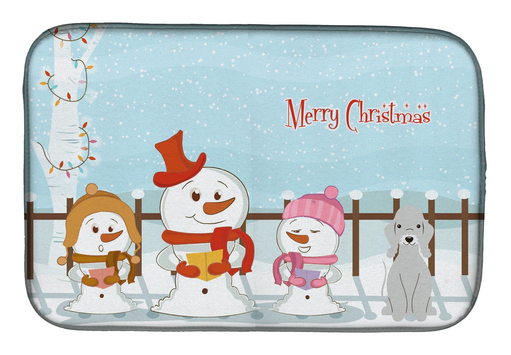 Merry Christmas Carolers Bedlington Terrier Blue Dish Drying Mat Absorbent Dish Drying Mat Pad for Kitchen Counter Dish Drainer Mat for Countertop, 14 x 21", Multicolor