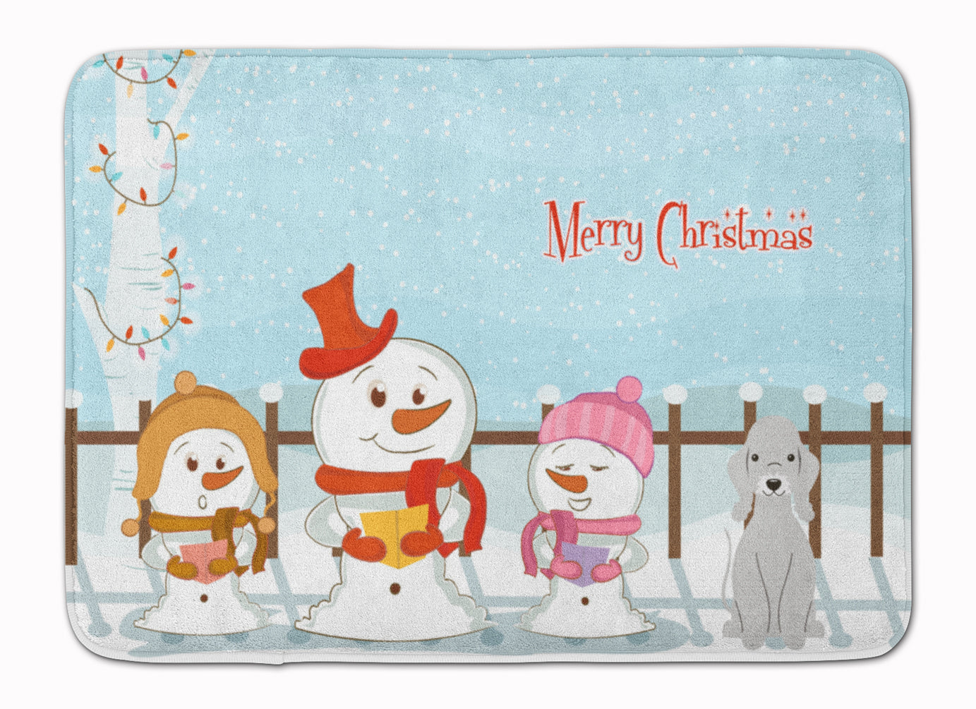 Merry Christmas Carolers Bedlington Terrier Blue Memory Foam Kitchen Mat Machine Washable Anti-Fatigue Cushion Comfort Bath or Kitchen Rug