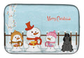 Merry Christmas Carolers Cocker Spaniel Black Dish Drying Mat Absorbent Dish Drying Mat Pad for Kitchen Counter Dish Drainer Mat for Countertop, 14 x 21", Multicolor