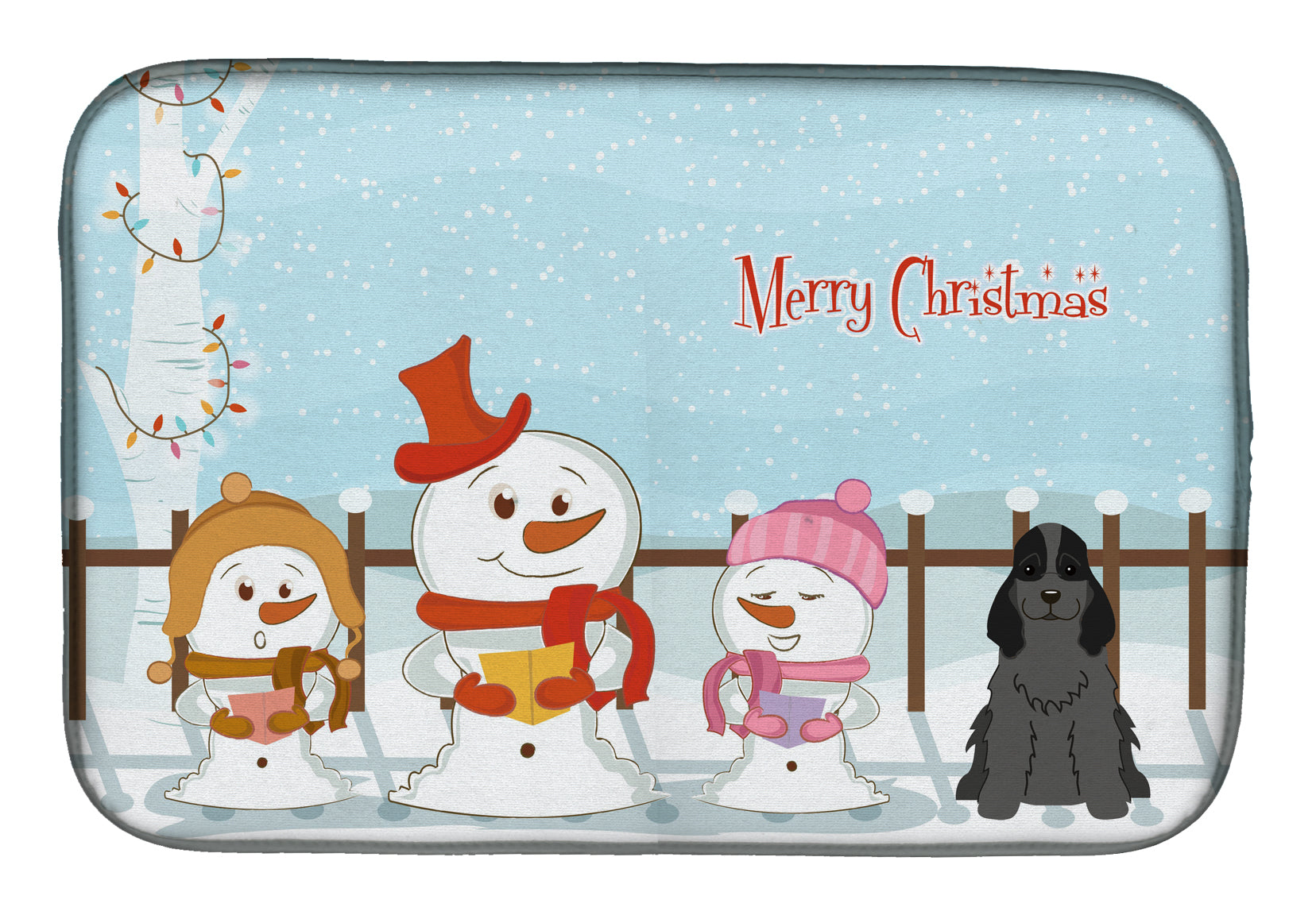 Merry Christmas Carolers Cocker Spaniel Black Dish Drying Mat Absorbent Dish Drying Mat Pad for Kitchen Counter Dish Drainer Mat for Countertop, 14 x 21", Multicolor
