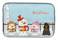 Merry Christmas Carolers Cocker Spaniel Black Tan Dish Drying Mat Absorbent Dish Drying Mat Pad for Kitchen Counter Dish Drainer Mat for Countertop, 14 x 21", Multicolor