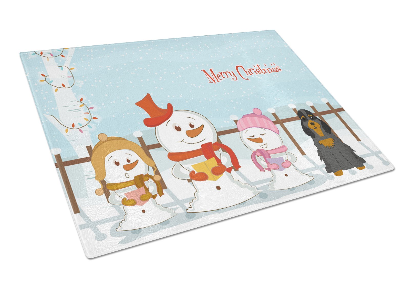 Merry Christmas Carolers Cocker Spaniel Black Tan Cutting Board Tempered Glass Kitchen Cutting Surface, Heat Resistant Chopping, Non-Slip Feet, Food Prep & Serving