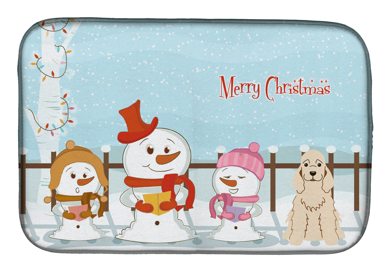 Merry Christmas Carolers Cocker Spaniel Buff Dish Drying Mat Absorbent Dish Drying Mat Pad for Kitchen Counter Dish Drainer Mat for Countertop, 14 x 21", Multicolor