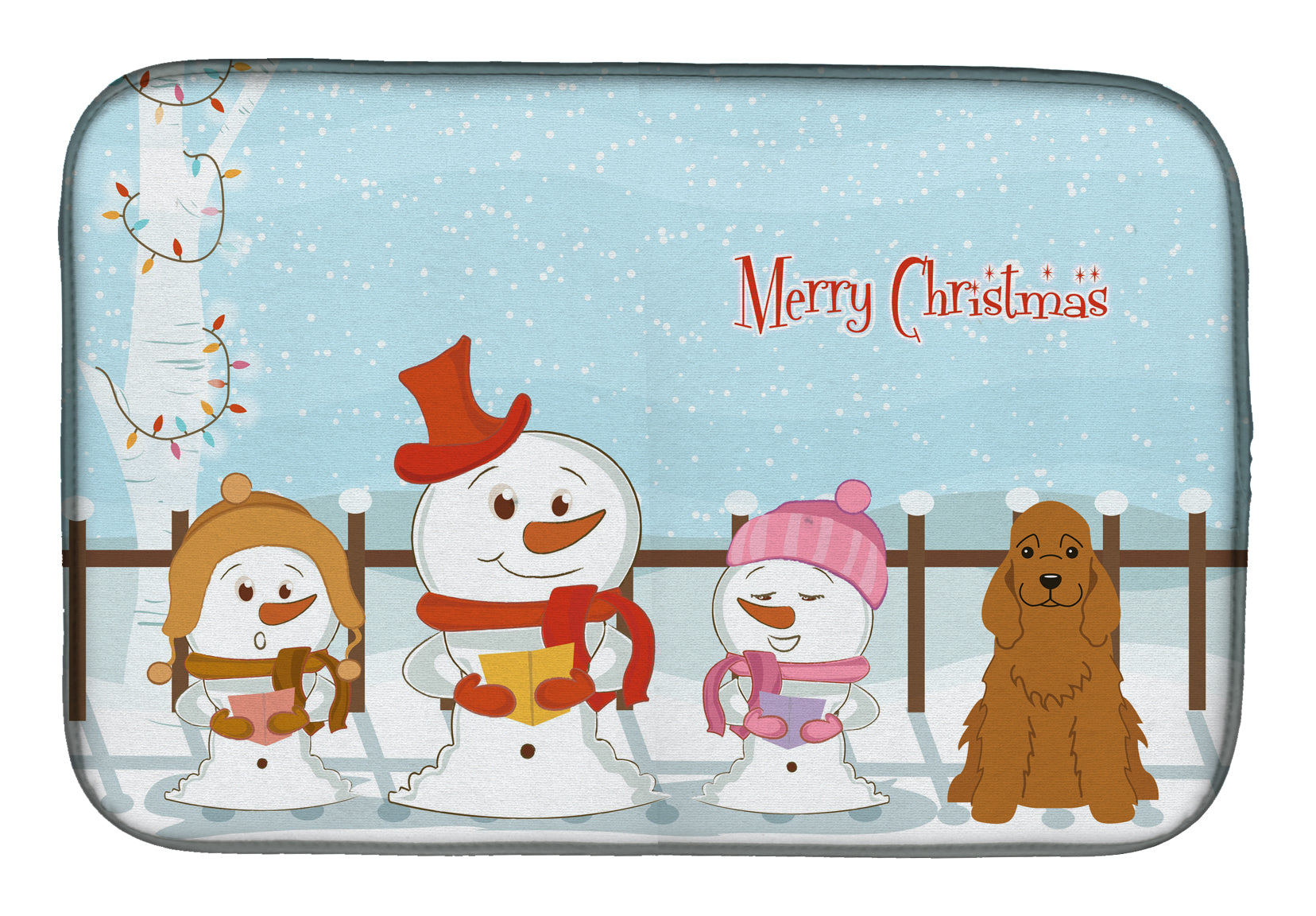 Merry Christmas Carolers Cocker Spaniel Red Dish Drying Mat Absorbent Dish Drying Mat Pad for Kitchen Counter Dish Drainer Mat for Countertop, 14 x 21", Multicolor