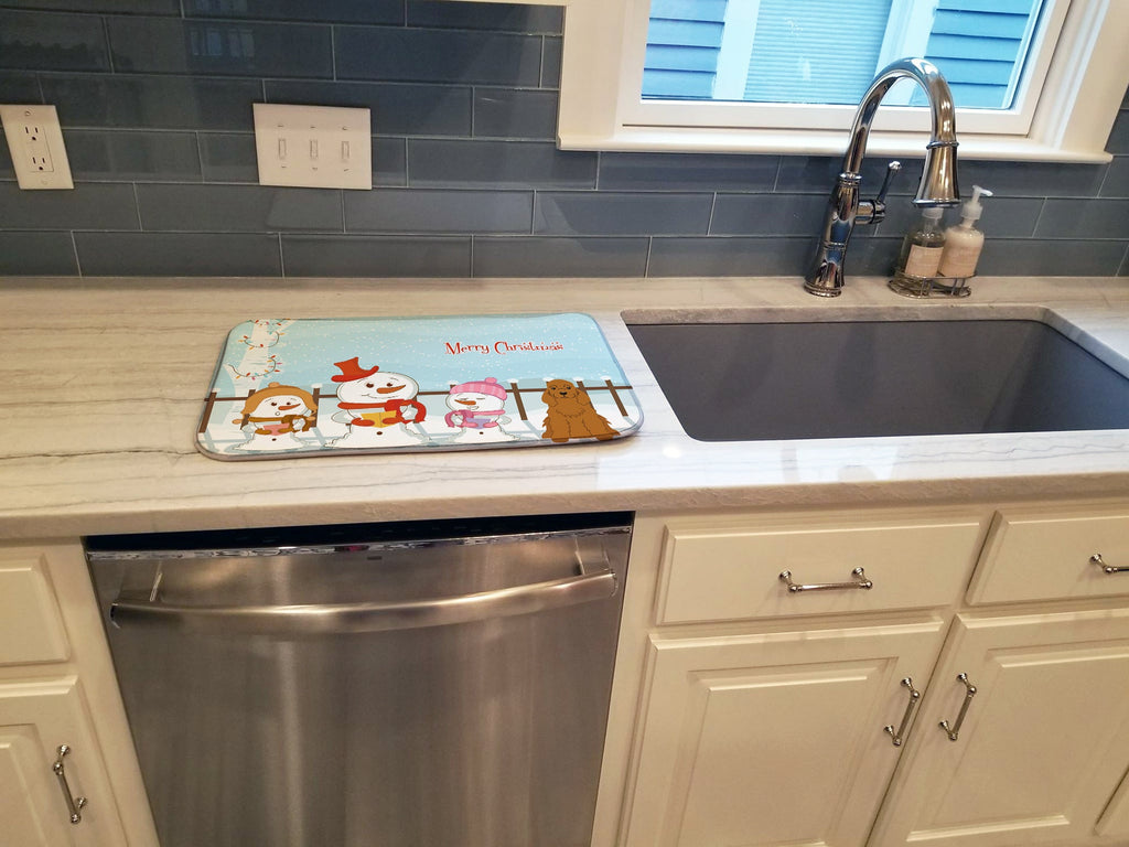 Merry Christmas Carolers Cocker Spaniel Red Dish Drying Mat Absorbent Dish Drying Mat Pad for Kitchen Counter Dish Drainer Mat for Countertop, 14 x 21", Multicolor