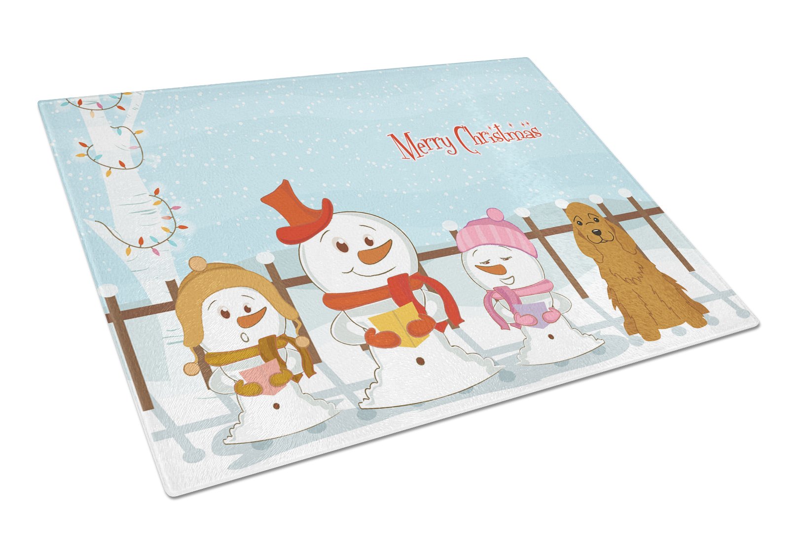 Merry Christmas Carolers Cocker Spaniel Red Cutting Board Tempered Glass Kitchen Cutting Surface, Heat Resistant Chopping, Non-Slip Feet, Food Prep & Serving