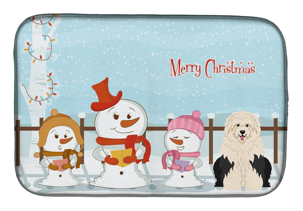 Merry Christmas Carolers Old English Sheepdog Dish Drying Mat Absorbent Dish Drying Mat Pad for Kitchen Counter Dish Drainer Mat for Countertop, 14 x 21", Multicolor