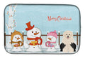 Merry Christmas Carolers Old English Sheepdog Dish Drying Mat Absorbent Dish Drying Mat Pad for Kitchen Counter Dish Drainer Mat for Countertop, 14 x 21", Multicolor