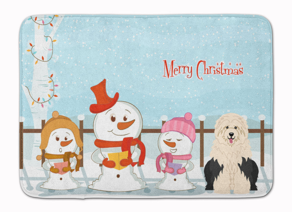 Merry Christmas Carolers Old English Sheepdog Memory Foam Kitchen Mat Machine Washable Anti-Fatigue Cushion Comfort Bath or Kitchen Rug