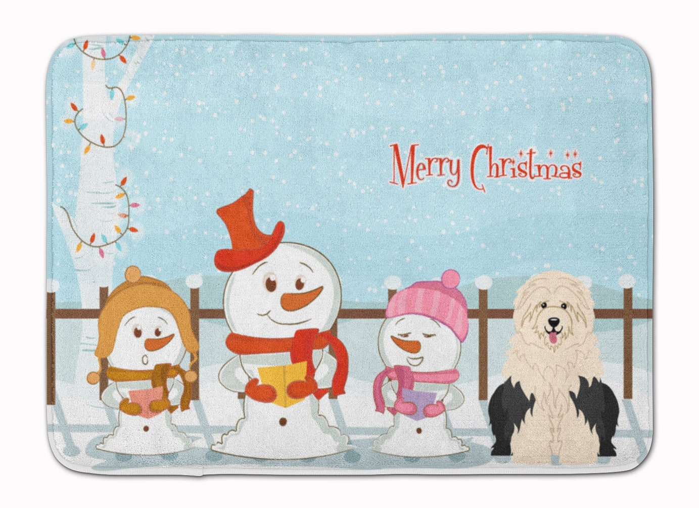 Merry Christmas Carolers Old English Sheepdog Memory Foam Kitchen Mat Machine Washable Anti-Fatigue Cushion Comfort Bath or Kitchen Rug