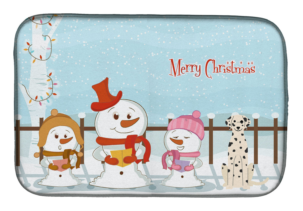 Merry Christmas Carolers Dalmatian Dish Drying Mat Absorbent Dish Drying Mat Pad for Kitchen Counter Dish Drainer Mat for Countertop, 14 x 21", Multicolor