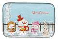 Merry Christmas Carolers Dalmatian Dish Drying Mat Absorbent Dish Drying Mat Pad for Kitchen Counter Dish Drainer Mat for Countertop, 14 x 21", Multicolor
