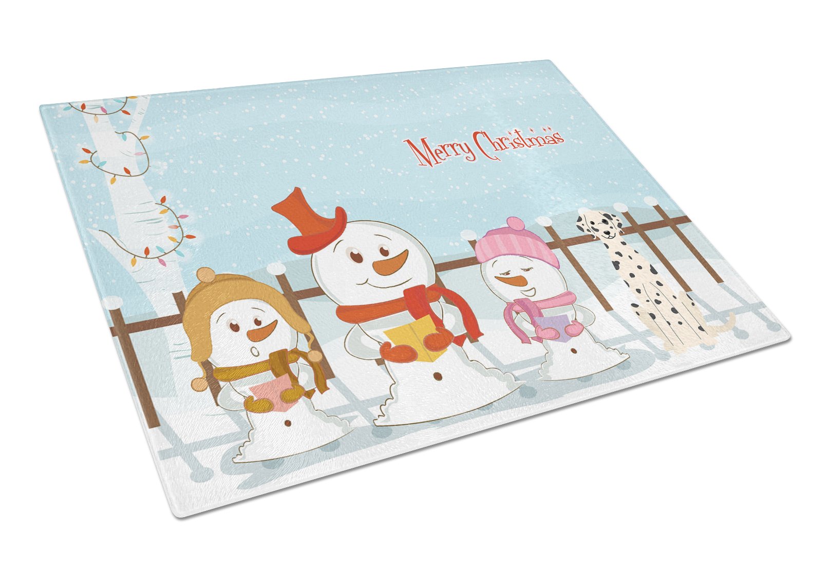 Merry Christmas Carolers Dalmatian Cutting Board Tempered Glass Kitchen Cutting Surface, Heat Resistant Chopping, Non-Slip Feet, Food Prep & Serving