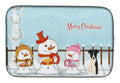 Merry Christmas Carolers Smooth Fox Terrier Dish Drying Mat Absorbent Dish Drying Mat Pad for Kitchen Counter Dish Drainer Mat for Countertop, 14 x 21", Multicolor