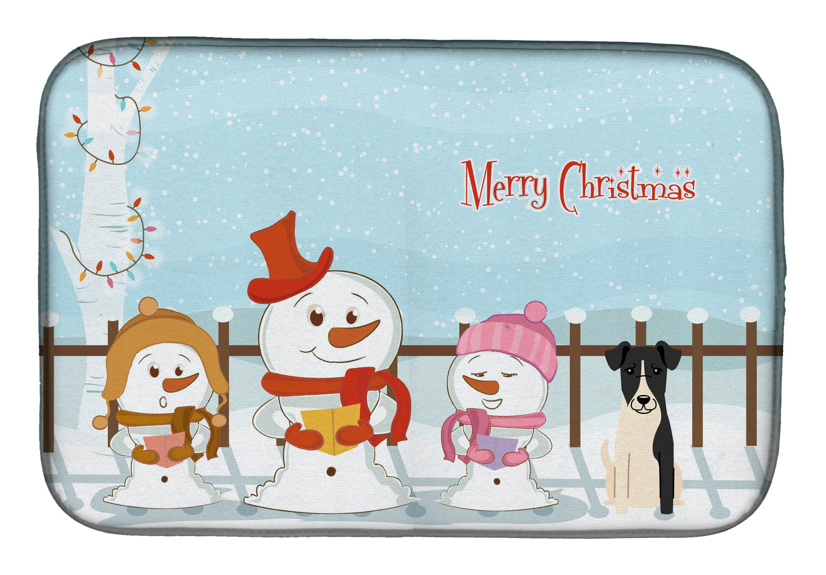 Merry Christmas Carolers Smooth Fox Terrier Dish Drying Mat Absorbent Dish Drying Mat Pad for Kitchen Counter Dish Drainer Mat for Countertop, 14 x 21", Multicolor