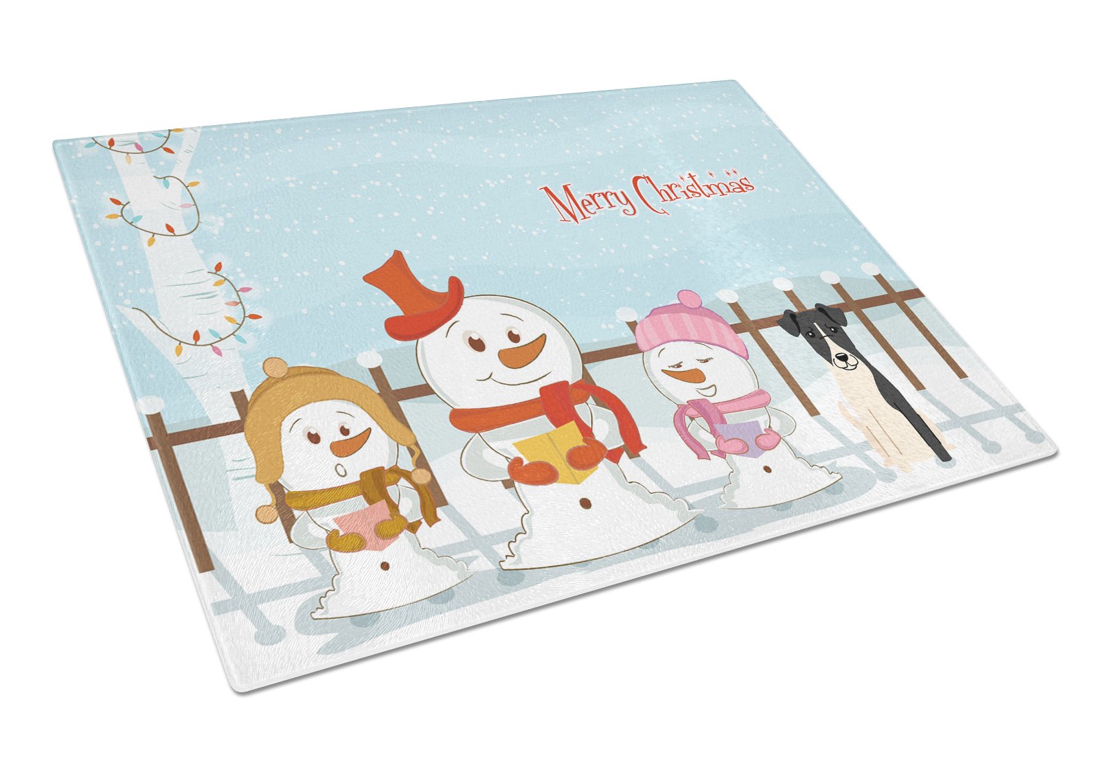 Merry Christmas Carolers Smooth Fox Terrier Cutting Board Tempered Glass Kitchen Cutting Surface, Heat Resistant Chopping, Non-Slip Feet, Food Prep & Serving