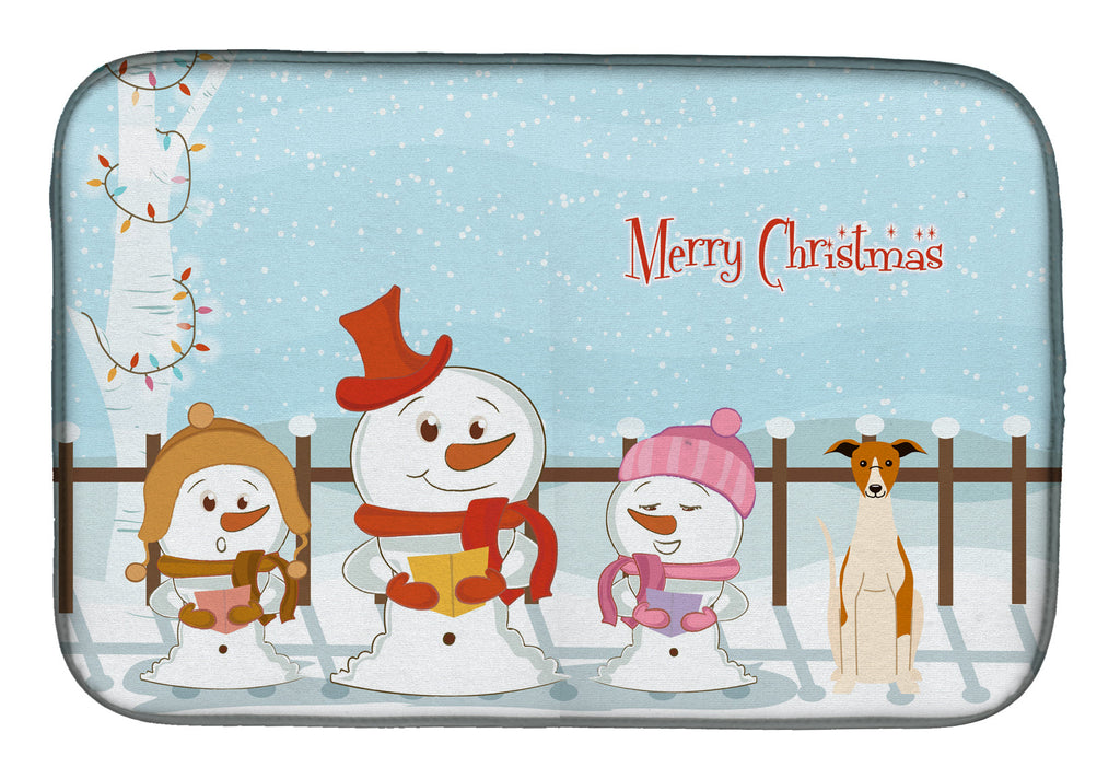 Merry Christmas Carolers Whippet Dish Drying Mat Absorbent Dish Drying Mat Pad for Kitchen Counter Dish Drainer Mat for Countertop, 14 x 21", Multicolor