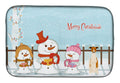 Merry Christmas Carolers Whippet Dish Drying Mat Absorbent Dish Drying Mat Pad for Kitchen Counter Dish Drainer Mat for Countertop, 14 x 21", Multicolor