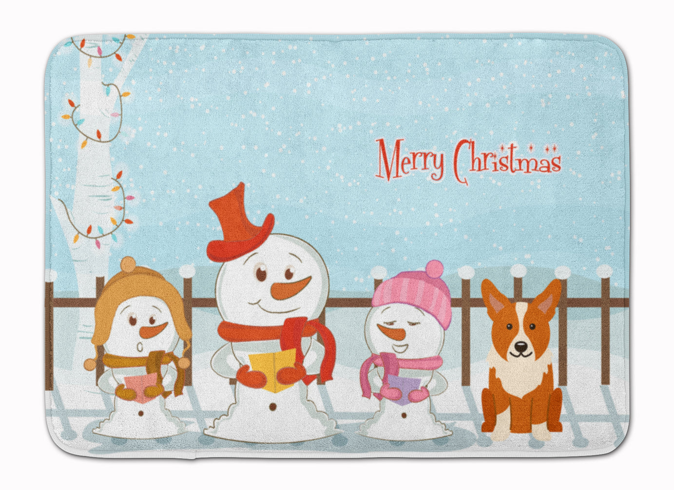 Merry Christmas Carolers Corgi Memory Foam Kitchen Mat Machine Washable Anti-Fatigue Cushion Comfort Bath or Kitchen Rug