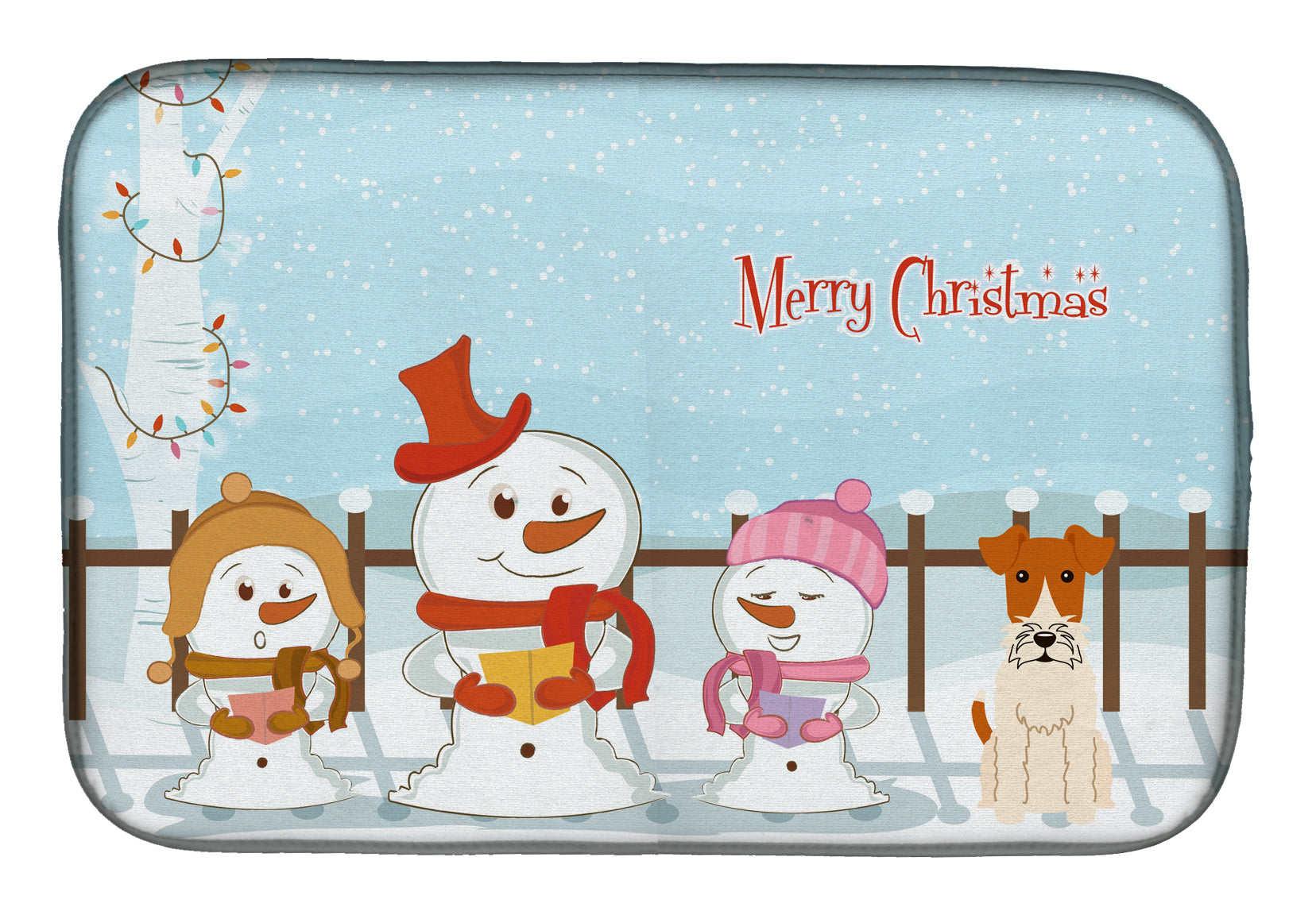 Merry Christmas Carolers Wire Fox Terrier Dish Drying Mat Absorbent Dish Drying Mat Pad for Kitchen Counter Dish Drainer Mat for Countertop, 14 x 21", Multicolor