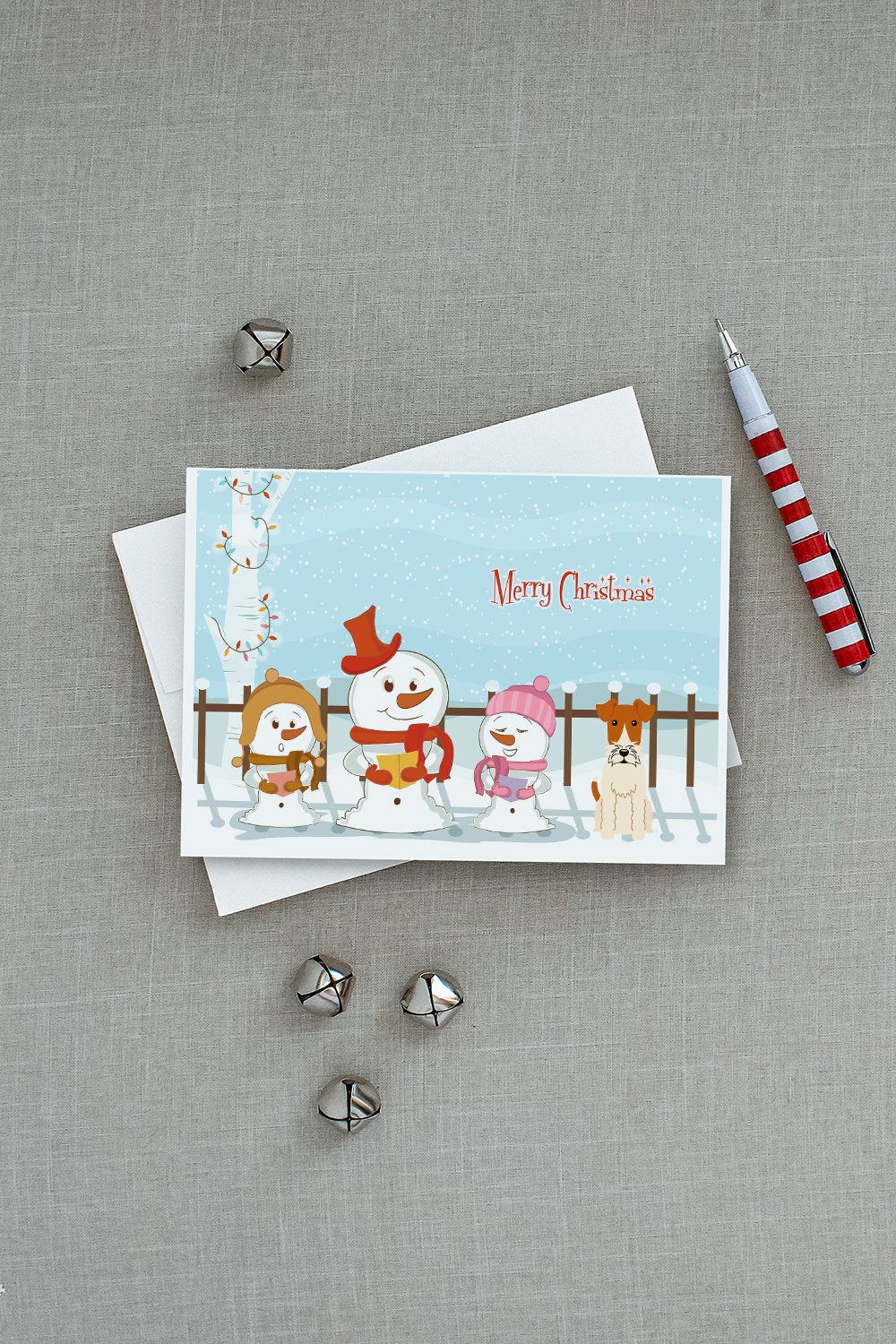 Merry Christmas Carolers Wire Fox Terrier Greeting Cards Pack of 8 Blank Cards with Envelopes Whimsical A7 Size 5x7