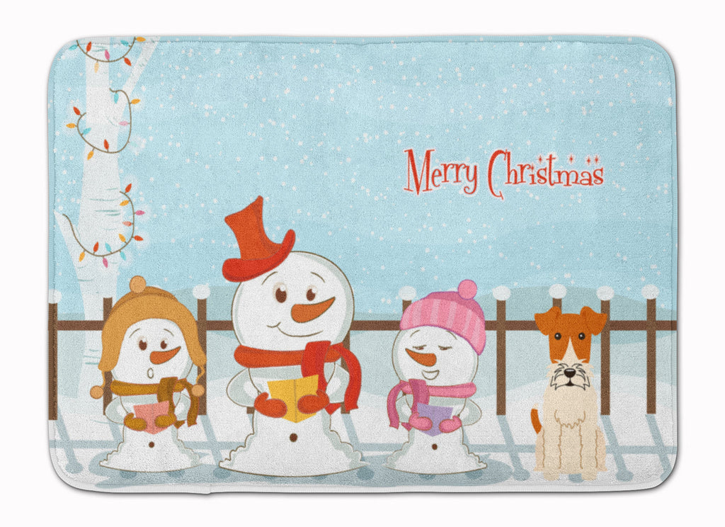 Merry Christmas Carolers Wire Fox Terrier Memory Foam Kitchen Mat Machine Washable Anti-Fatigue Cushion Comfort Bath or Kitchen Rug