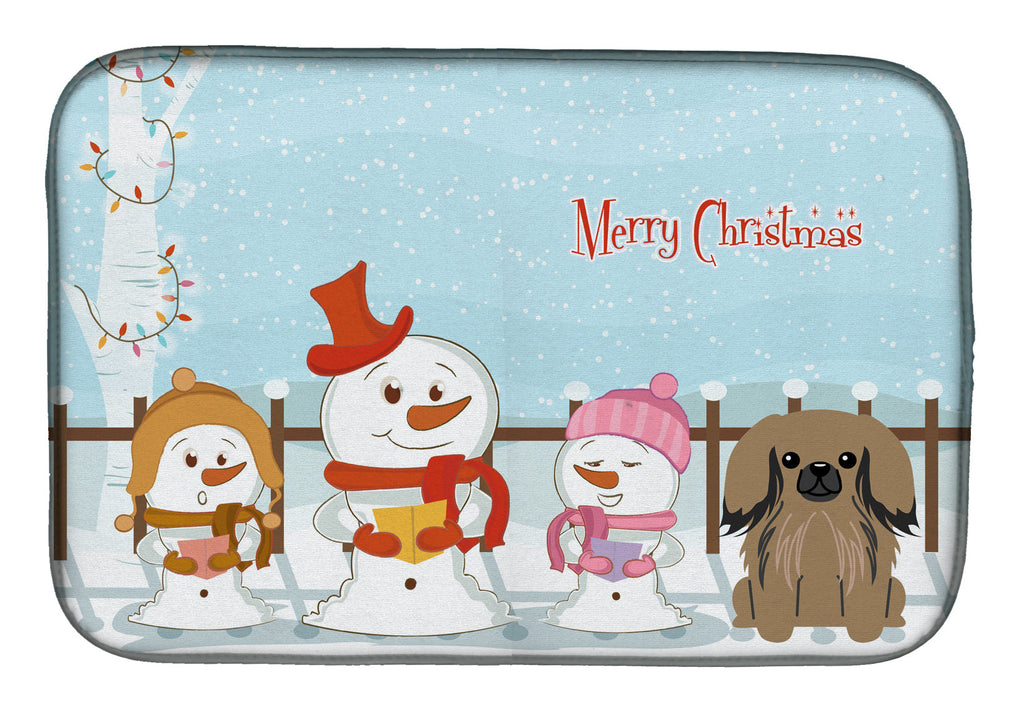 Merry Christmas Carolers Pekingese Tan Dish Drying Mat Absorbent Dish Drying Mat Pad for Kitchen Counter Dish Drainer Mat for Countertop, 14 x 21", Multicolor