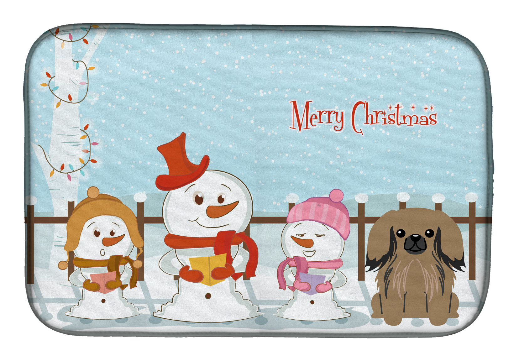 Merry Christmas Carolers Pekingese Tan Dish Drying Mat Absorbent Dish Drying Mat Pad for Kitchen Counter Dish Drainer Mat for Countertop, 14 x 21", Multicolor