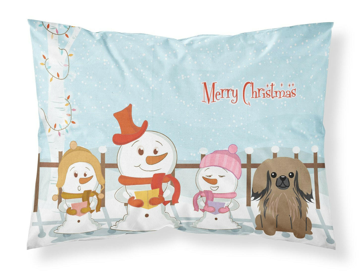 Merry Christmas Carolers Pekingese Tan Standard Pillowcase Lightweight Super Soft Easy Care Decorative Artwork Pillowcase, Standard