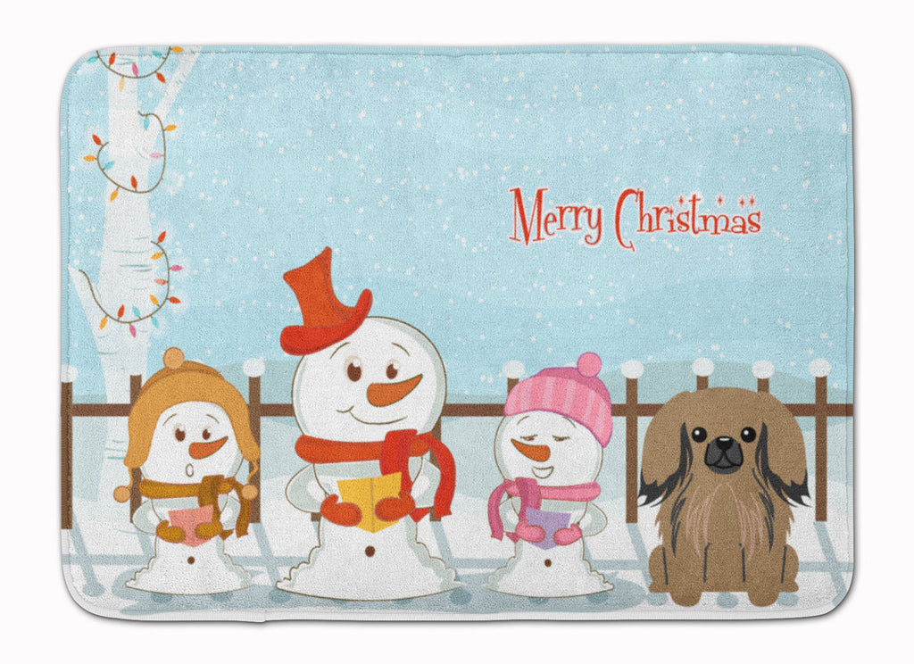 Merry Christmas Carolers Pekingese Tan Memory Foam Kitchen Mat Machine Washable Anti-Fatigue Cushion Comfort Bath or Kitchen Rug