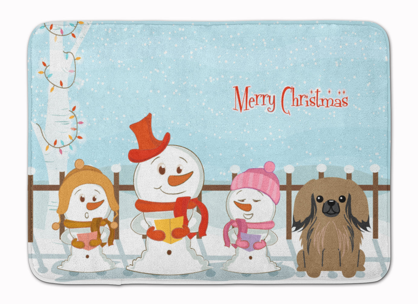 Merry Christmas Carolers Pekingese Tan Memory Foam Kitchen Mat Machine Washable Anti-Fatigue Cushion Comfort Bath or Kitchen Rug