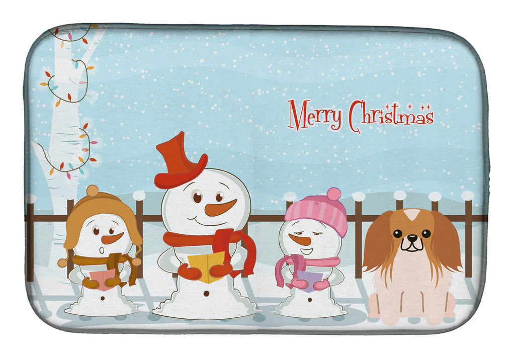 Merry Christmas Carolers Pekingese Red White Dish Drying Mat Absorbent Dish Drying Mat Pad for Kitchen Counter Dish Drainer Mat for Countertop, 14 x 21", Multicolor