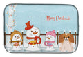 Merry Christmas Carolers Pekingese Red White Dish Drying Mat Absorbent Dish Drying Mat Pad for Kitchen Counter Dish Drainer Mat for Countertop, 14 x 21", Multicolor