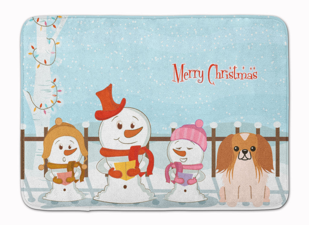 Merry Christmas Carolers Pekingese Red White Memory Foam Kitchen Mat Machine Washable Anti-Fatigue Cushion Comfort Bath or Kitchen Rug