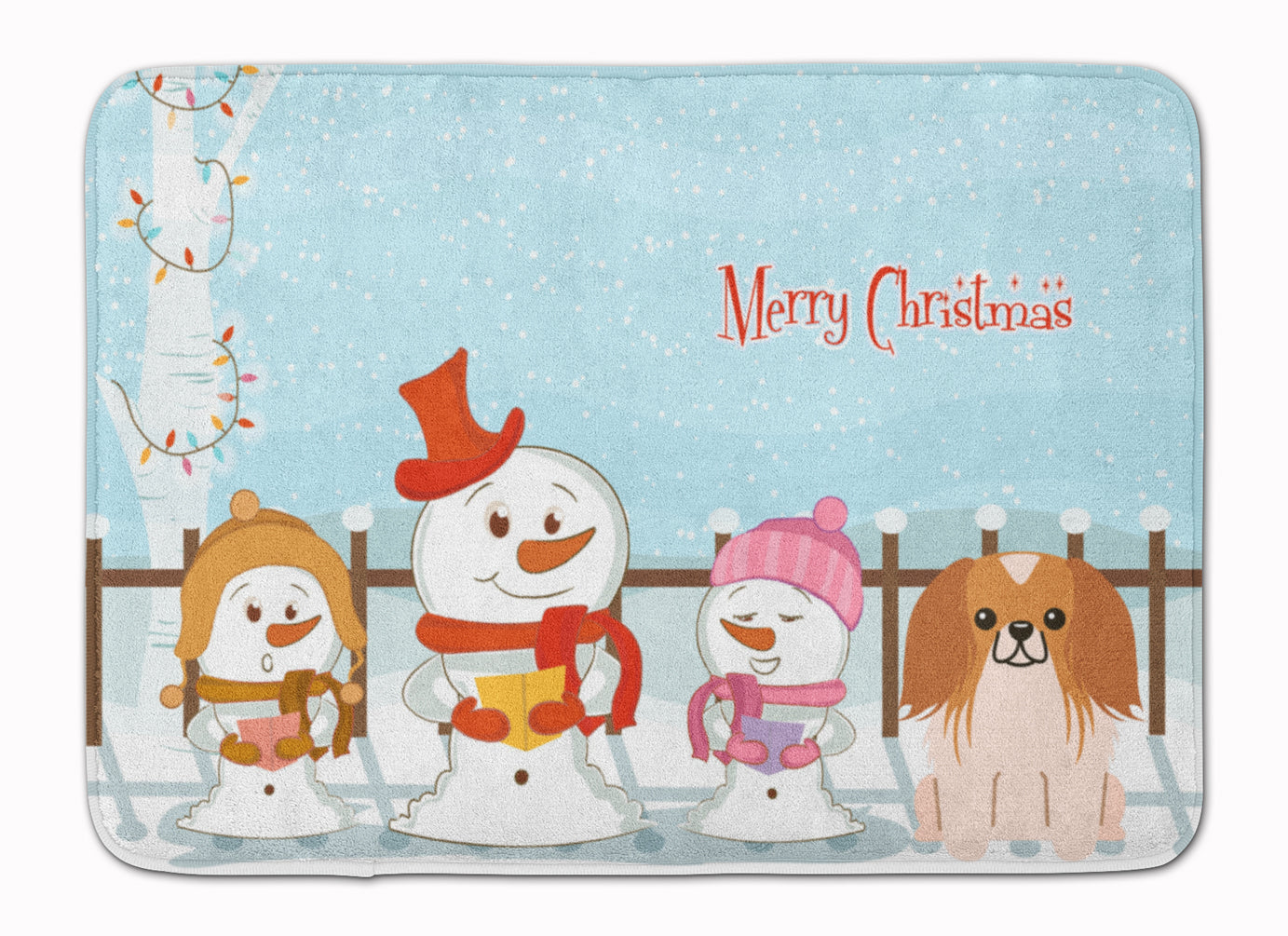 Merry Christmas Carolers Pekingese Red White Memory Foam Kitchen Mat Machine Washable Anti-Fatigue Cushion Comfort Bath or Kitchen Rug