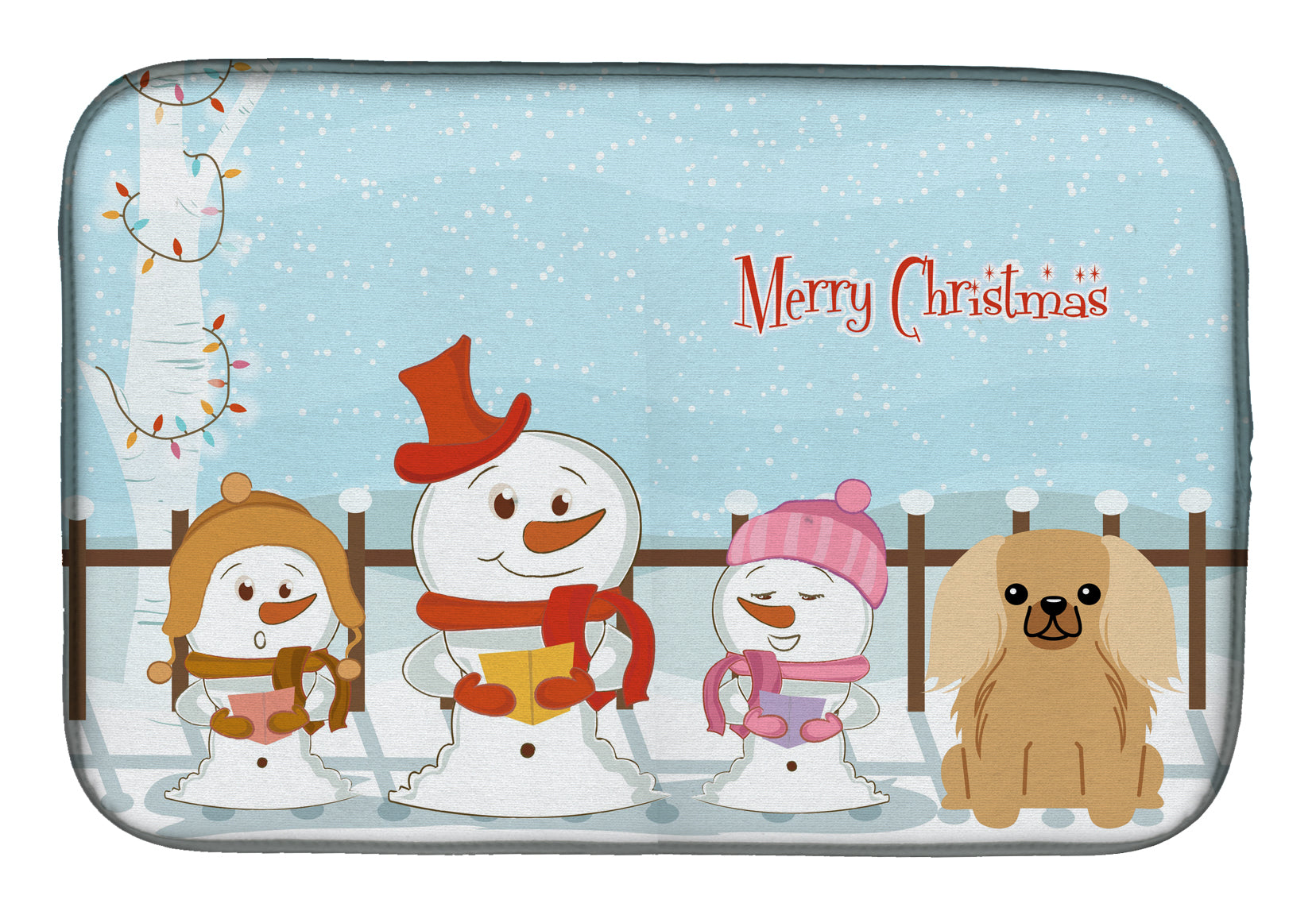 Merry Christmas Carolers Pekingese Fawn Sable Dish Drying Mat Absorbent Dish Drying Mat Pad for Kitchen Counter Dish Drainer Mat for Countertop, 14 x 21", Multicolor