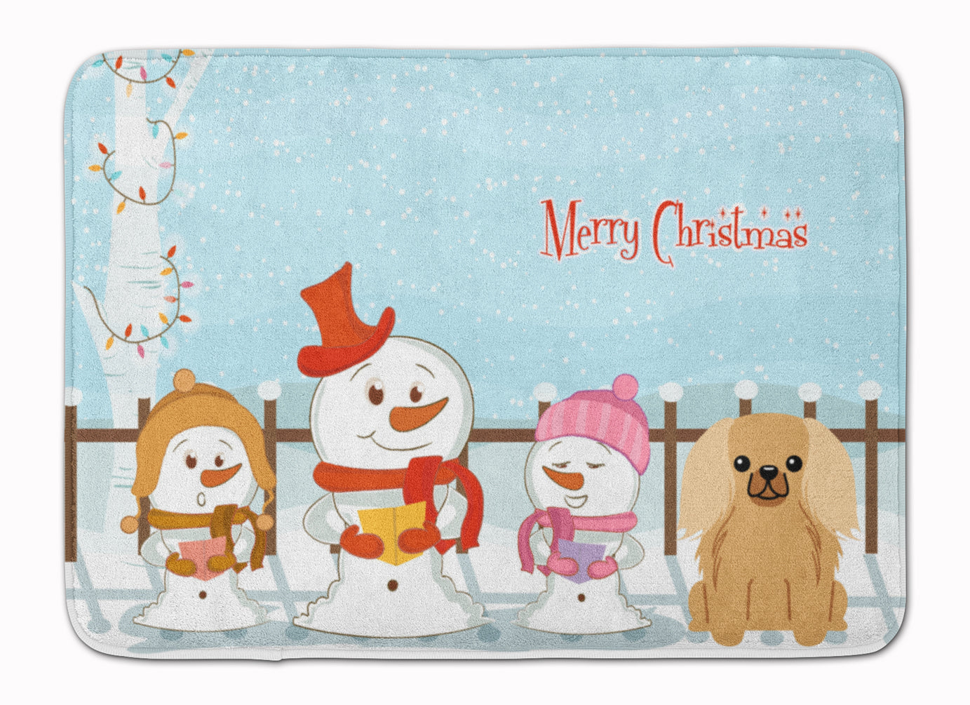 Merry Christmas Carolers Pekingese Fawn Sable Memory Foam Kitchen Mat Machine Washable Anti-Fatigue Cushion Comfort Bath or Kitchen Rug