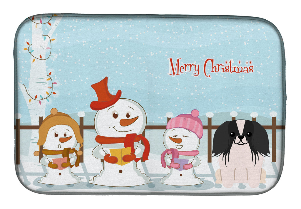 Merry Christmas Carolers Pekingese Black White Dish Drying Mat Absorbent Dish Drying Mat Pad for Kitchen Counter Dish Drainer Mat for Countertop, 14 x 21", Multicolor