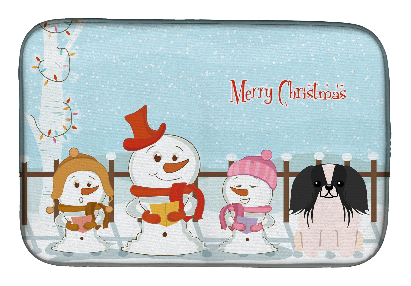 Merry Christmas Carolers Pekingese Black White Dish Drying Mat Absorbent Dish Drying Mat Pad for Kitchen Counter Dish Drainer Mat for Countertop, 14 x 21", Multicolor