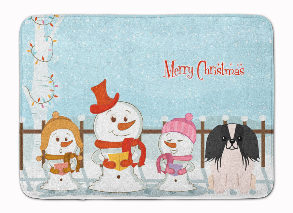 Merry Christmas Carolers Pekingese Black White Memory Foam Kitchen Mat Machine Washable Anti-Fatigue Cushion Comfort Bath or Kitchen Rug