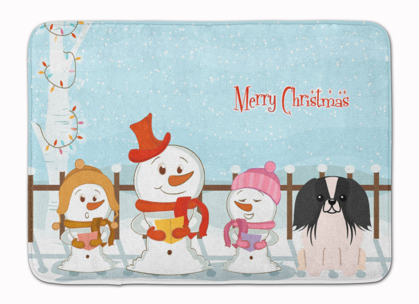 Merry Christmas Carolers Pekingese Black White Memory Foam Kitchen Mat Machine Washable Anti-Fatigue Cushion Comfort Bath or Kitchen Rug