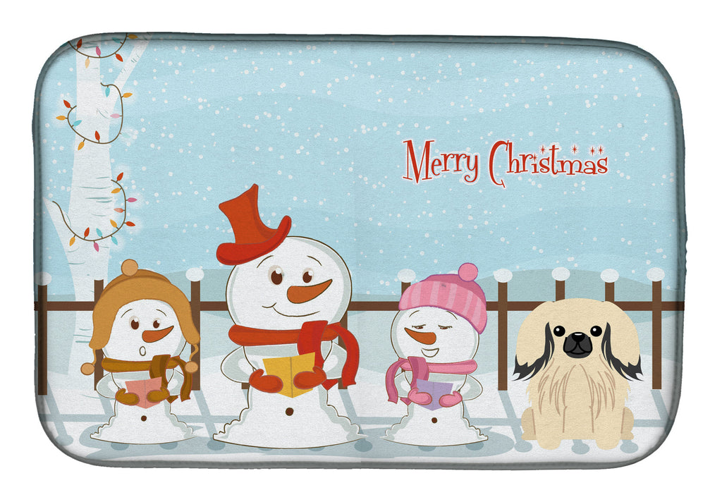 Merry Christmas Carolers Pekingese Cream Dish Drying Mat Absorbent Dish Drying Mat Pad for Kitchen Counter Dish Drainer Mat for Countertop, 14 x 21", Multicolor