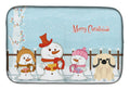 Merry Christmas Carolers Pekingese Cream Dish Drying Mat Absorbent Dish Drying Mat Pad for Kitchen Counter Dish Drainer Mat for Countertop, 14 x 21", Multicolor