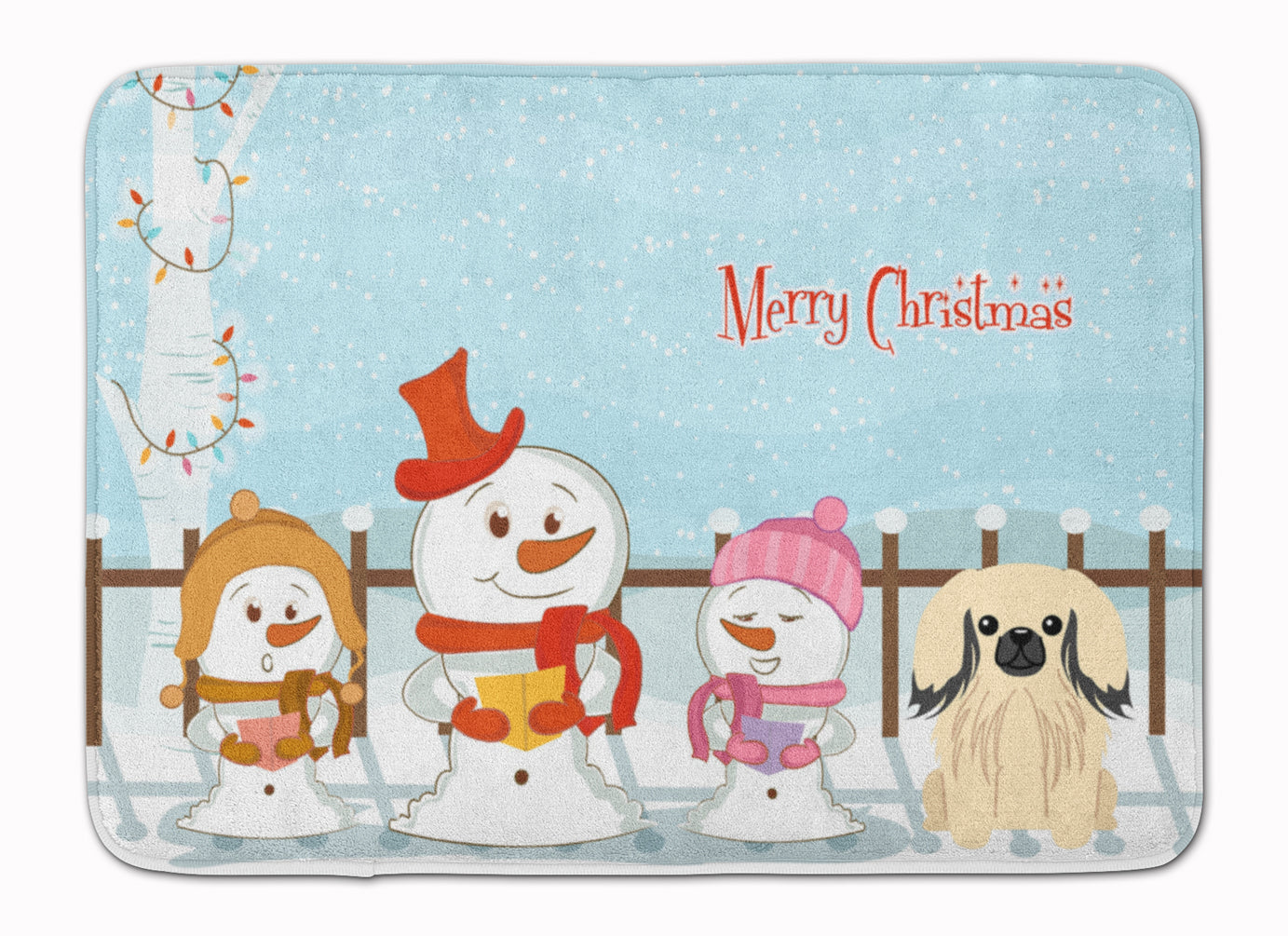 Merry Christmas Carolers Pekingese Cream Memory Foam Kitchen Mat Machine Washable Anti-Fatigue Cushion Comfort Bath or Kitchen Rug