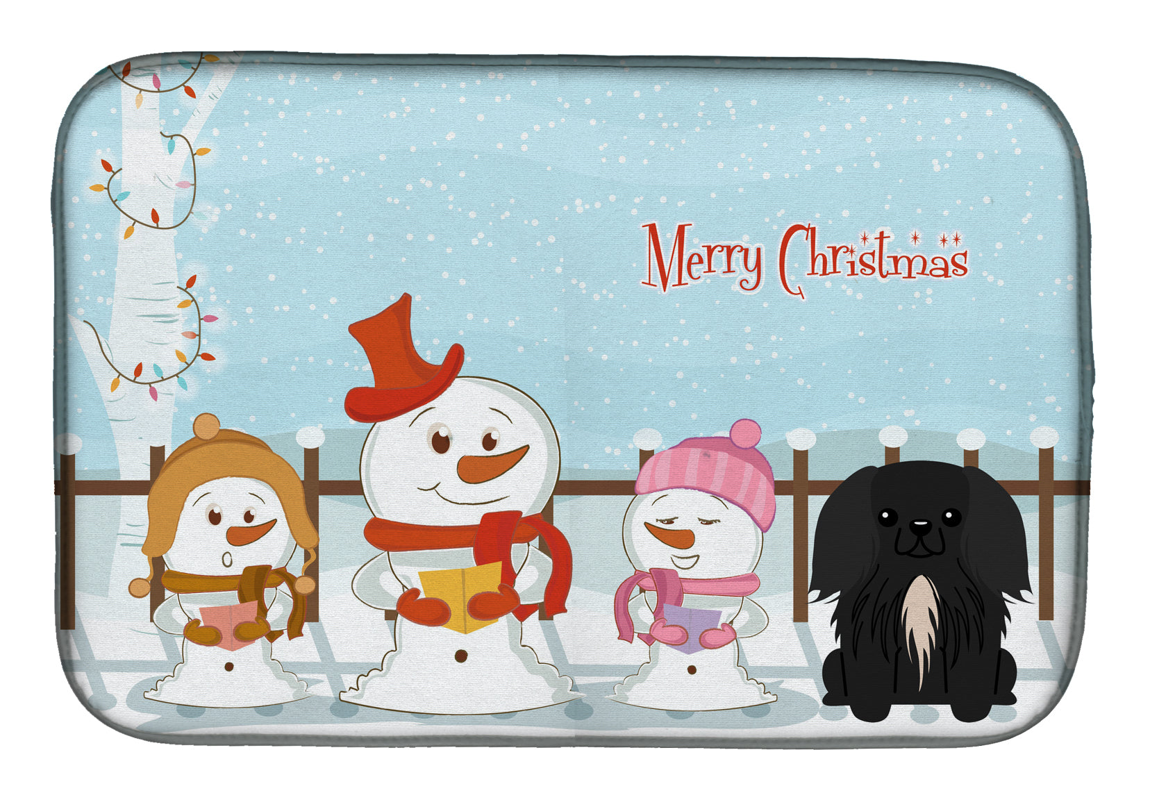 Merry Christmas Carolers Pekingese Black Dish Drying Mat Absorbent Dish Drying Mat Pad for Kitchen Counter Dish Drainer Mat for Countertop, 14 x 21", Multicolor